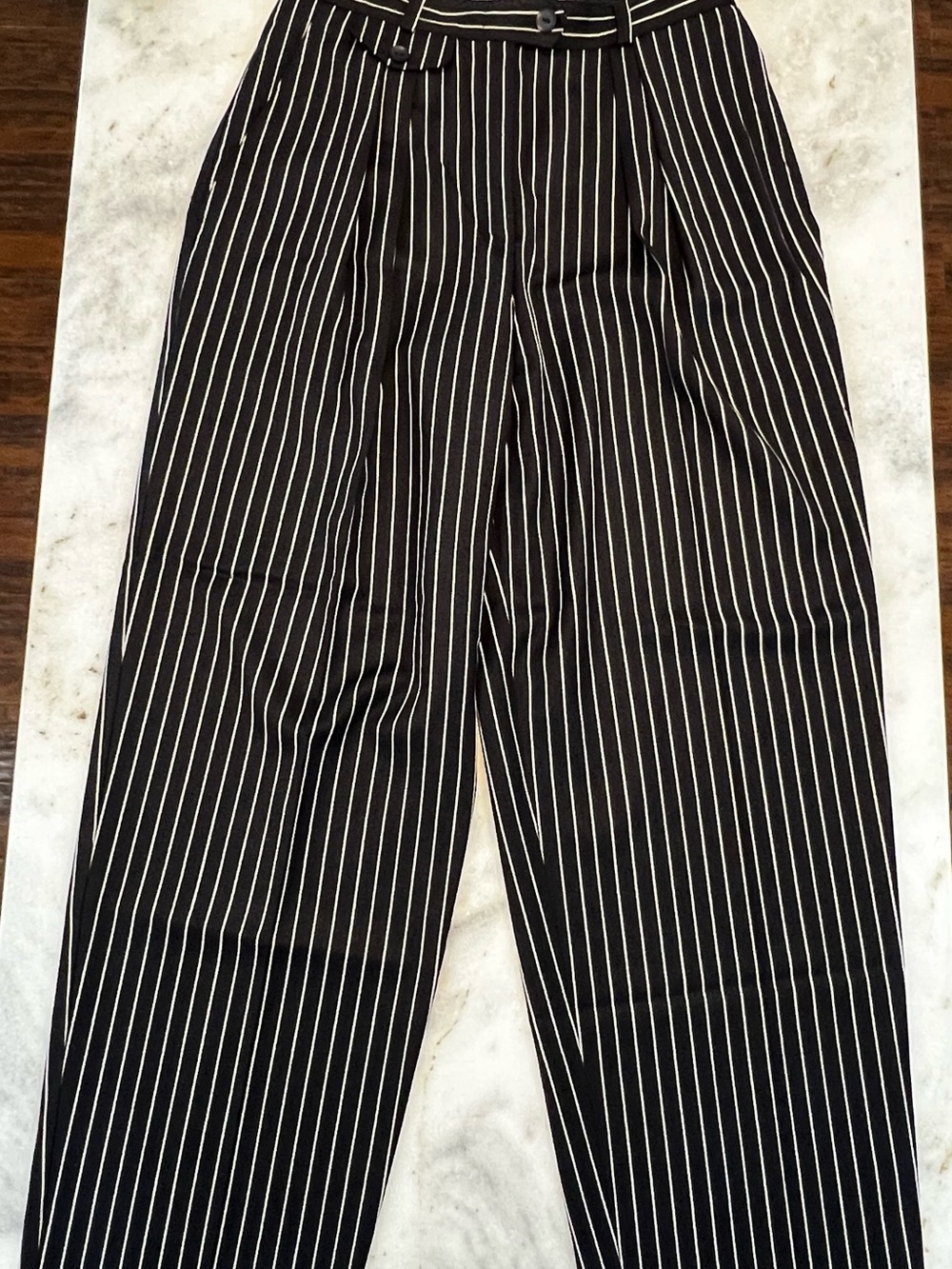Escada Black Pinstripe Dress Pants Wool Cashmere Blend